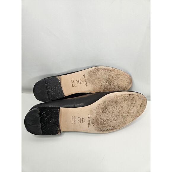 Via Spiga Women’s Leather Loafers Yania Size 7.5 M Black Gold Chain Link - Picture 9 of 10